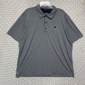 Dallas Cowboys Authentic Polo Shirt‎ Men's  2XL Gray White Striped Short Sleeve